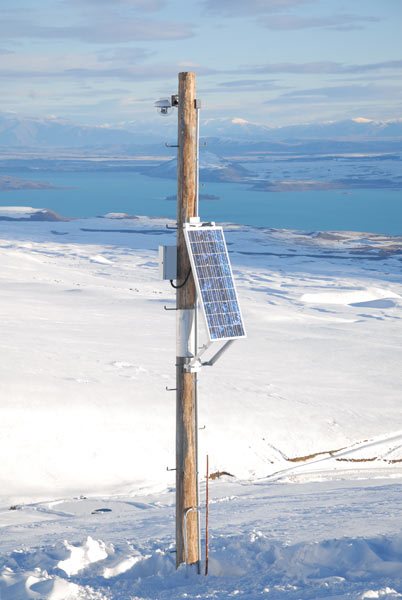 A typical example of a solar powered webcam on a ski field