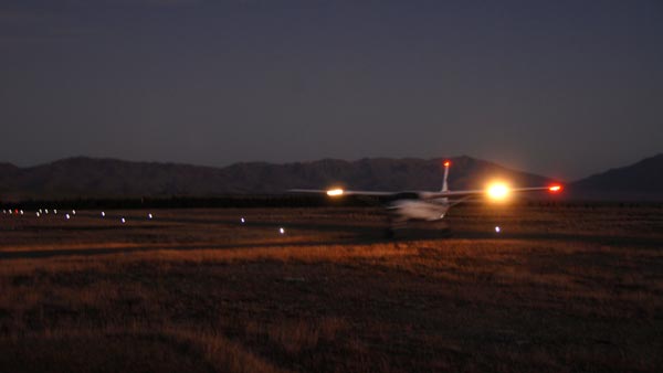 LED runway lighting system in use